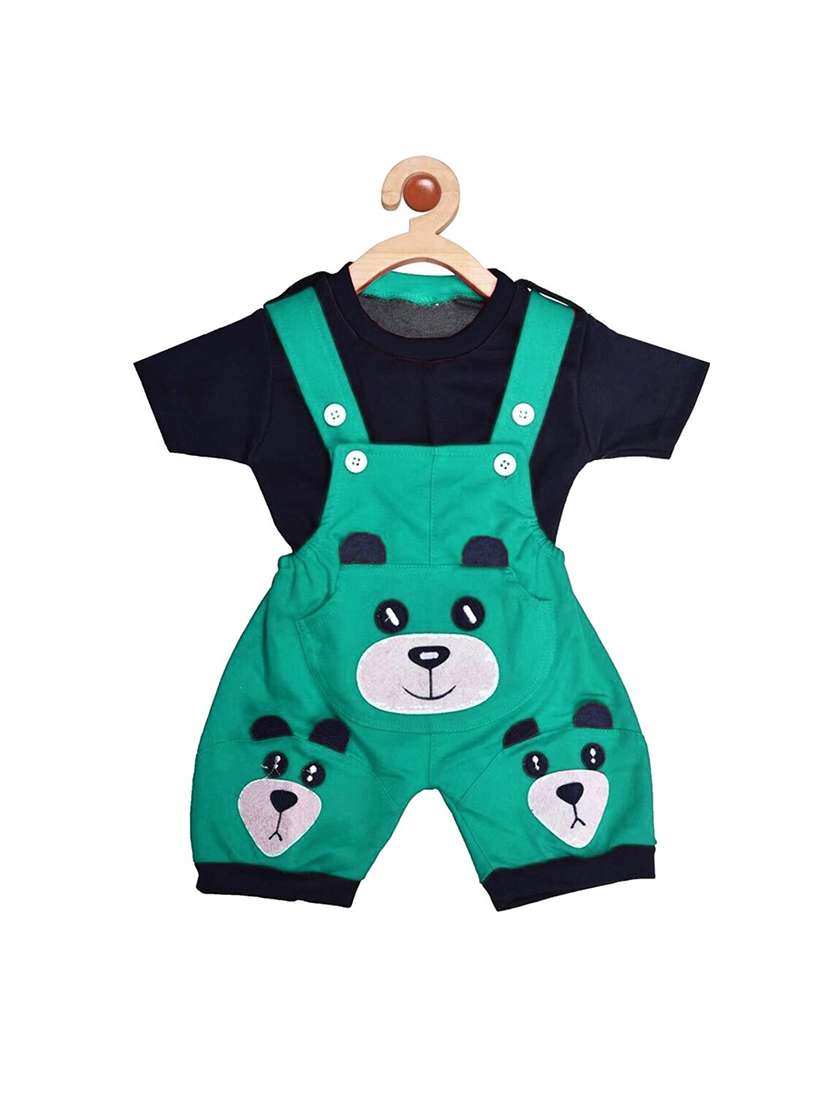 kids printed t-shirt & dungarees