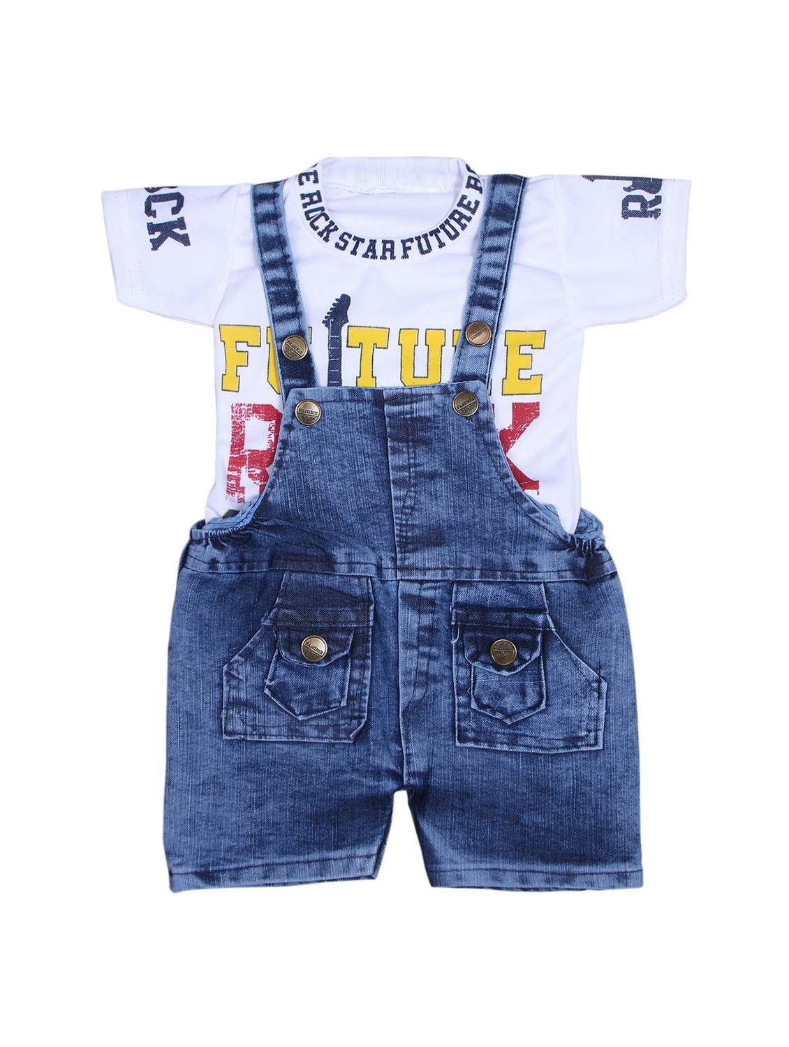 kids printed t-shirt & dungarees
