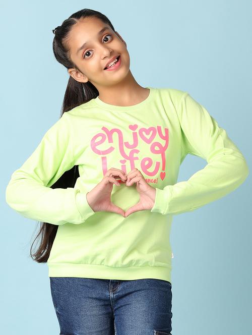 girls front printed round neck sweatshirt - 21519230 - Standard Image - 0