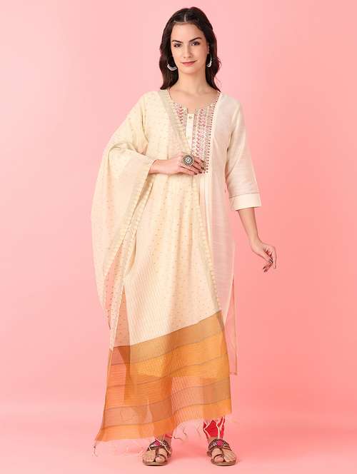 women cream self design dupatta - 21519231 -  Standard Image - 0