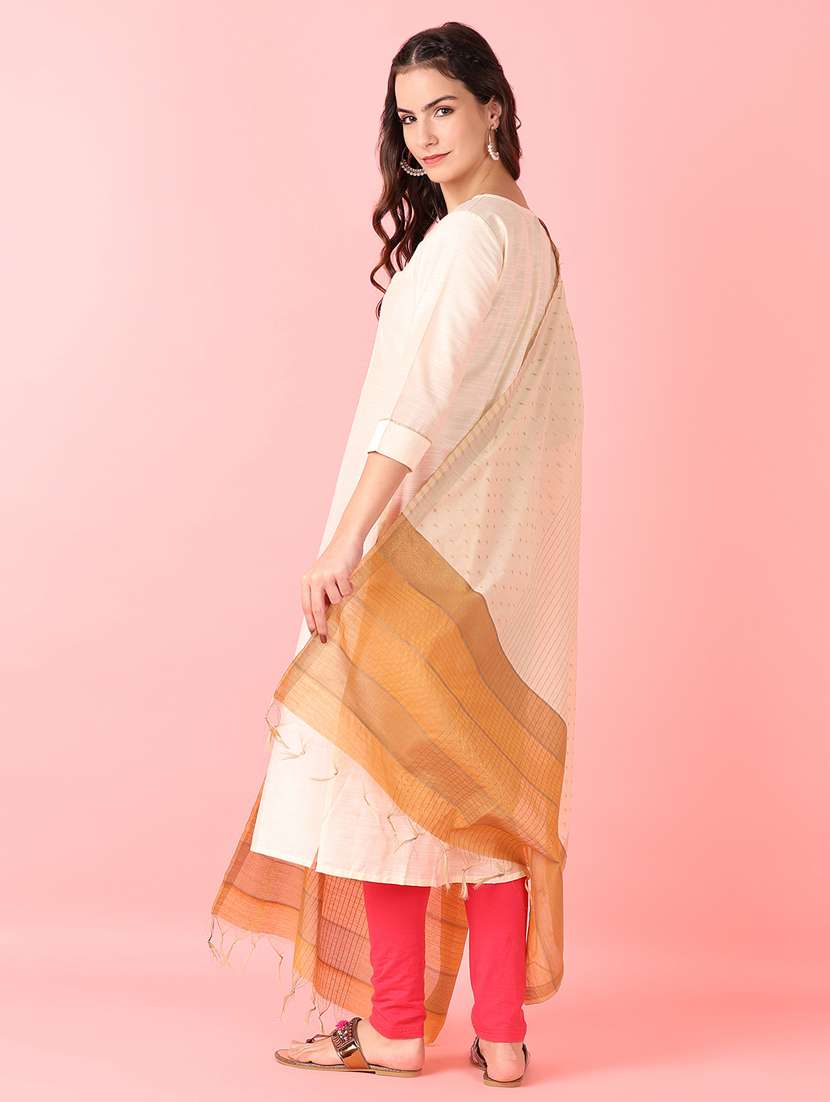 women cream self design dupatta - 21519231 -  Standard Image - 3