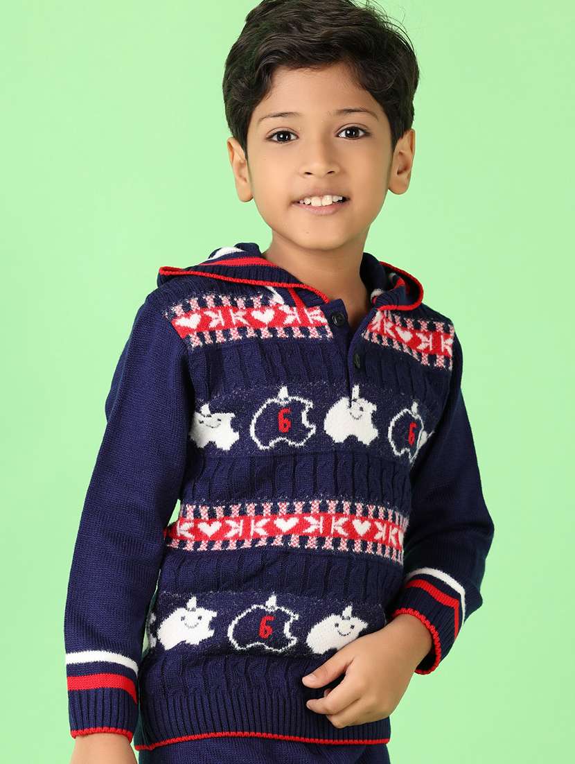 boys self design winter wear sweater & bottom set - 21519262 -  Standard Image - 3