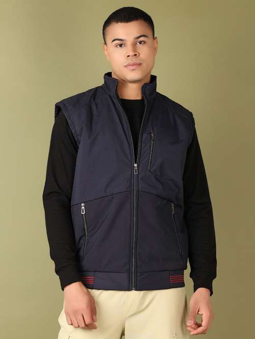 men navy blue solid bomber jacket - 21519276 -  Standard Image - 0