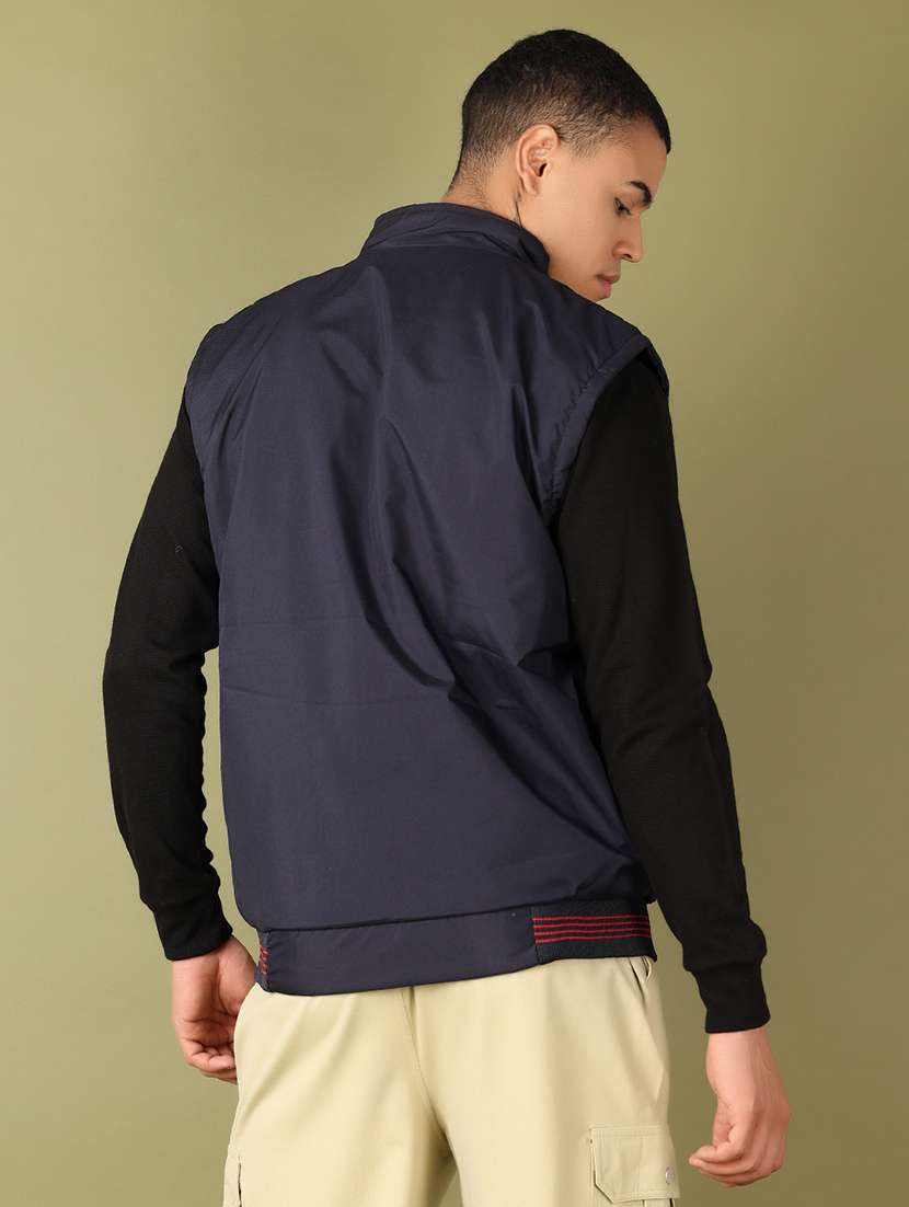 men navy blue solid bomber jacket - 21519276 -  Standard Image - 3