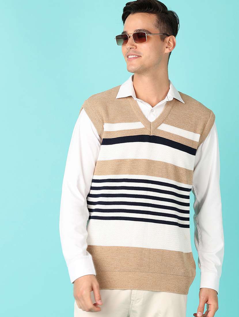 men v-neck striped pullover