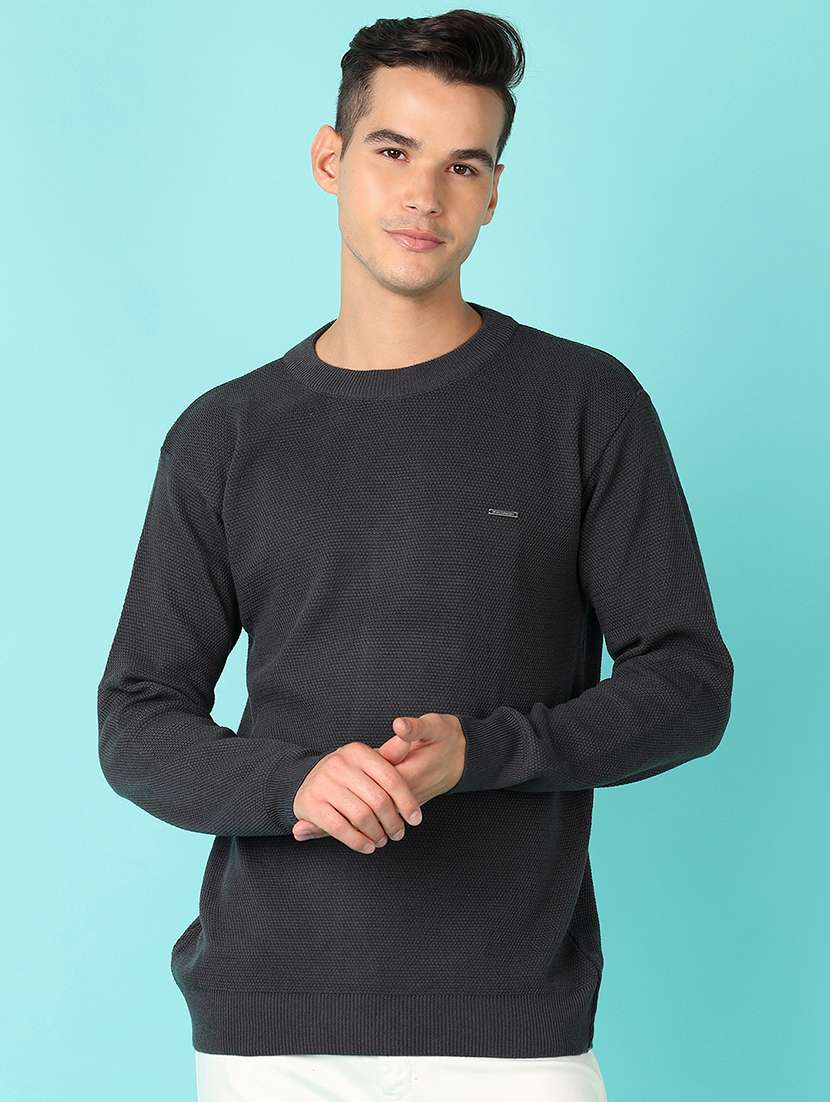 men round neck solid pullover - 21519316 -  Zoom Image - 0