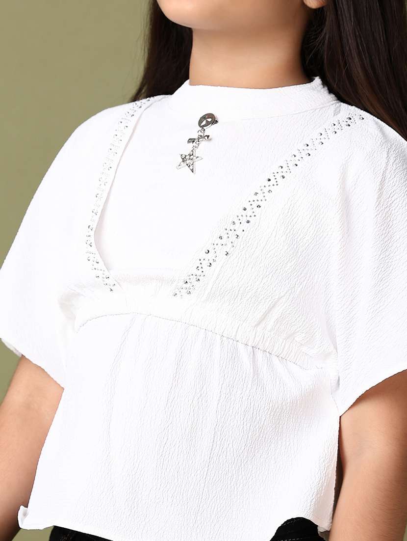 girls white solid short sleeve top - 21519317 -  Standard Image - 5