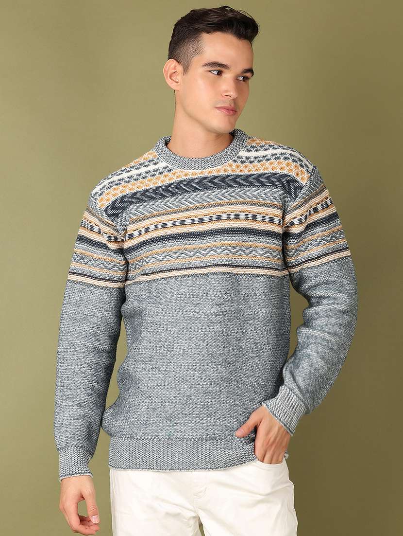 men round neck self design pullover