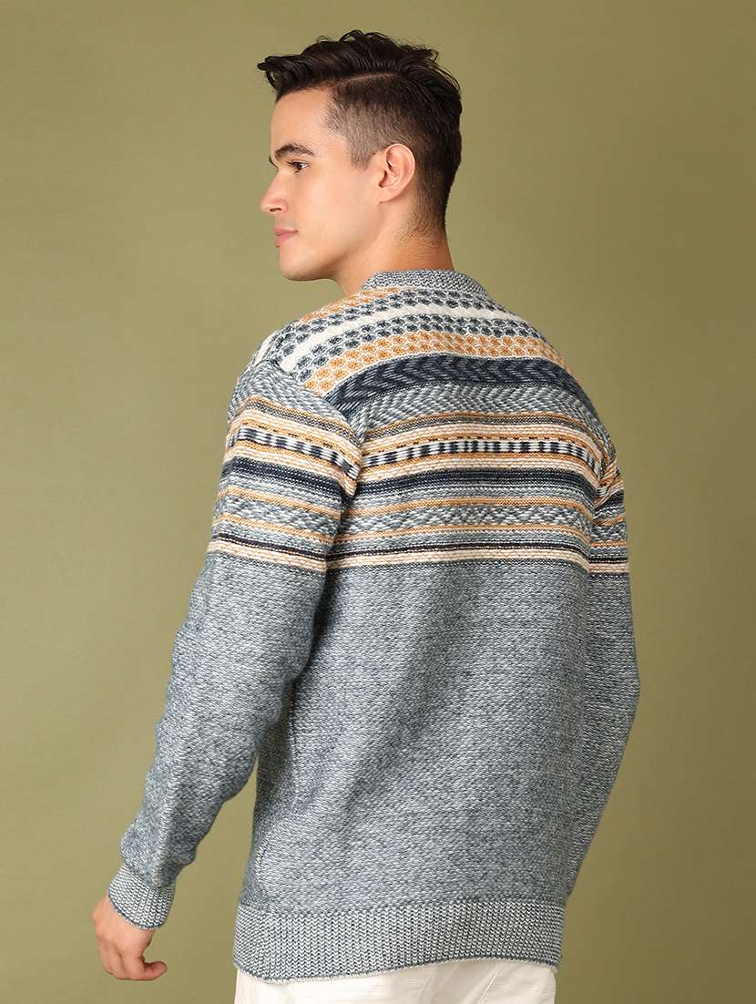 men round neck self design pullover - 21519379 -  Standard Image - 3