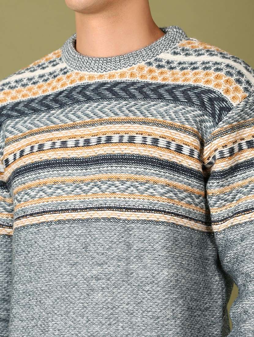 men round neck self design pullover - 21519379 -  Standard Image - 5