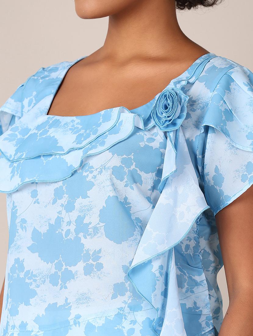 women printed short sleeves ruffled top - 21519394 - Standard Image - 5