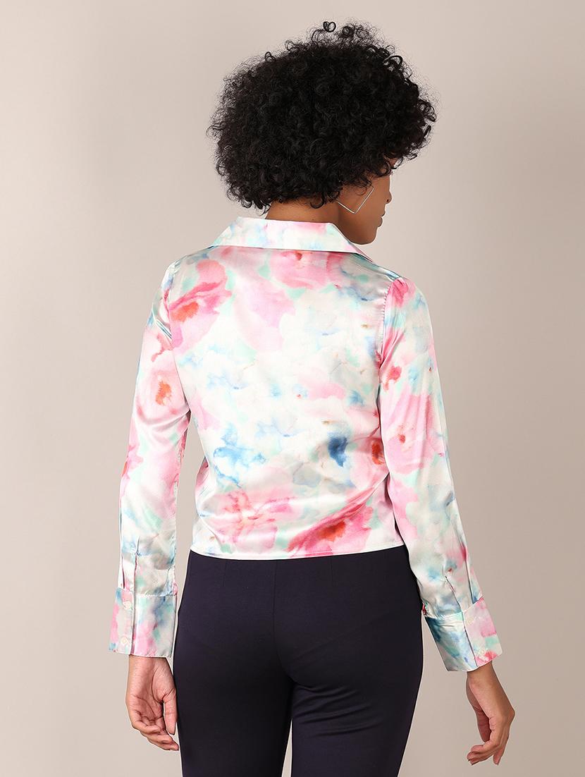 women printed collared crop shirt - 21519421 -  Standard Image - 3