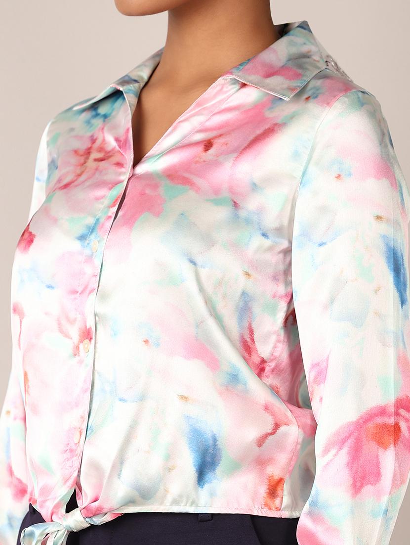 women printed collared crop shirt - 21519421 - Standard Image - 5