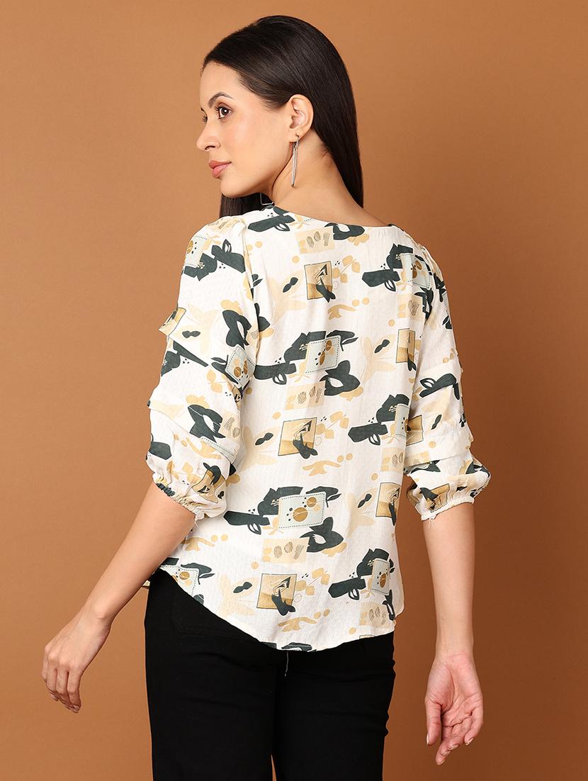 women white printed round neck regular top - 21519444 - Standard Image - 3
