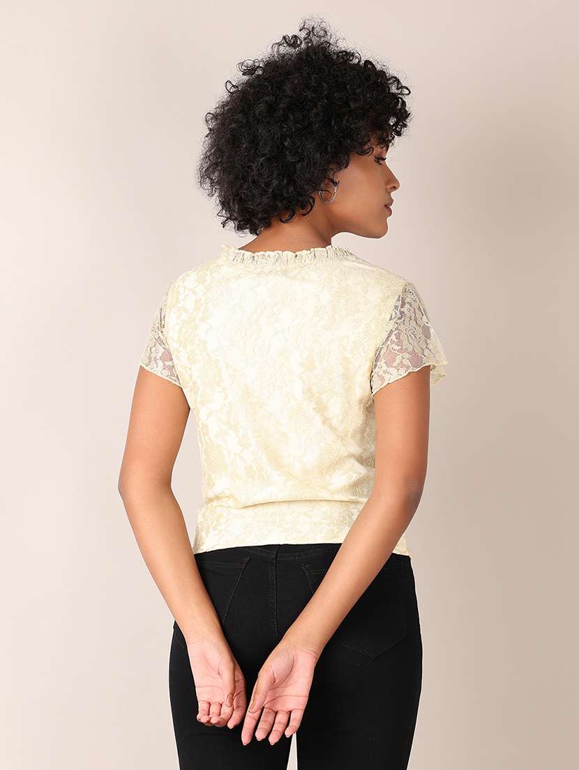 women self designed short sleeves crop top - 21519454 -  Standard Image - 3