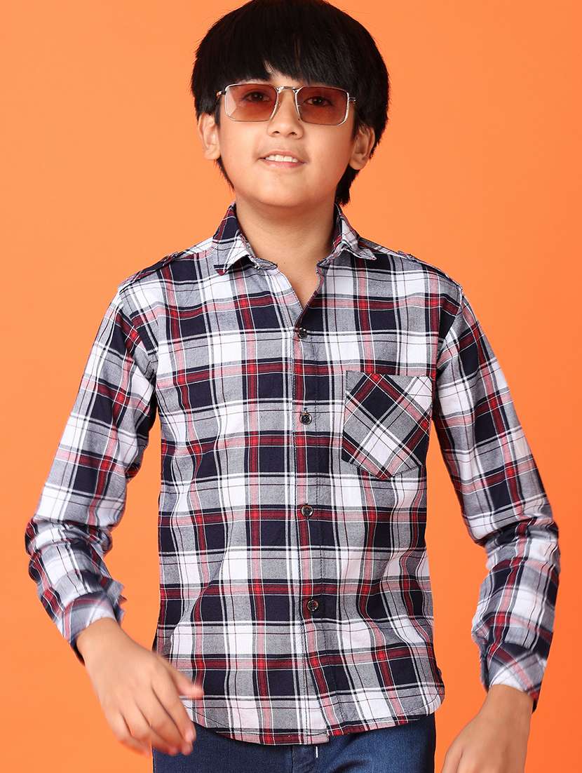 boys checkered casual wear full length set
