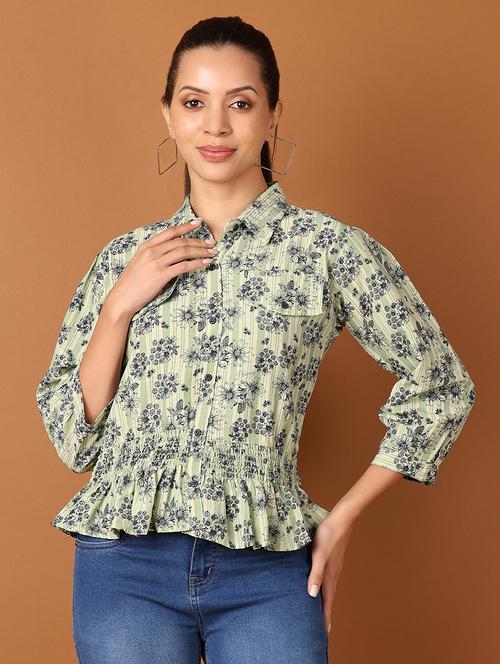 women floral printed shirt collar neck regular top - 21519497 -  Standard Image - 0