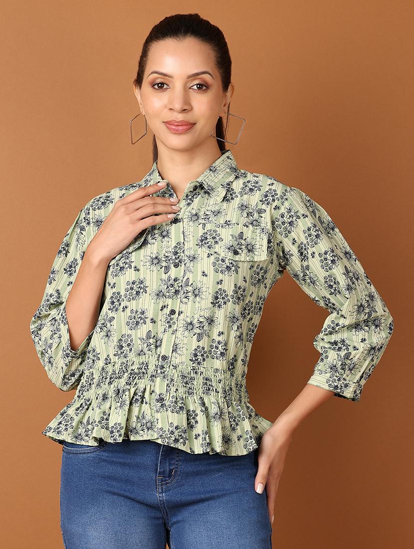 women floral printed shirt collar neck regular top - 21519497 -  Zoom Image - 0