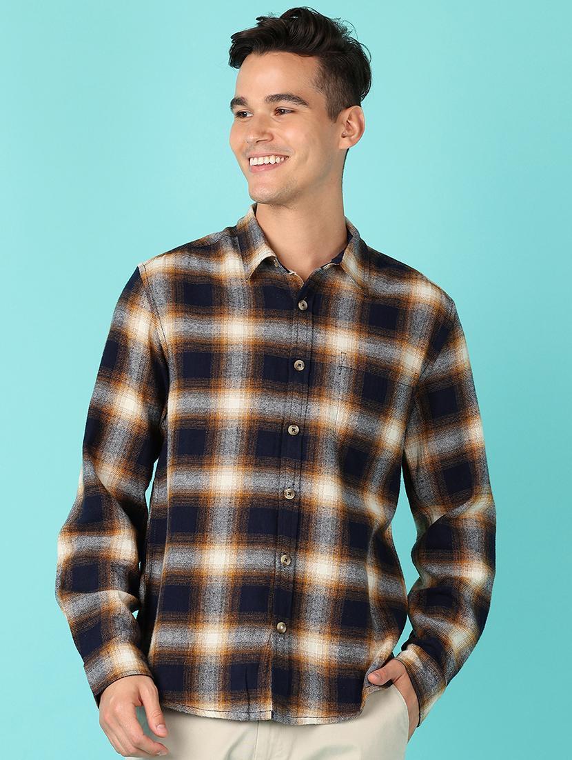 men checks long sleeve casual shirt - 21519755 -  Zoom Image - 0