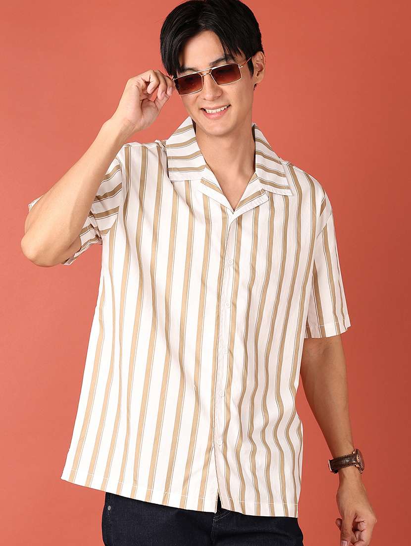 men stripes short sleeves casual shirt
