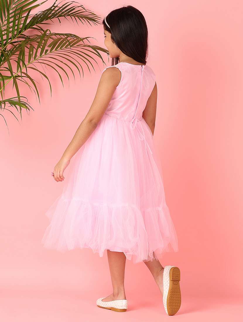girls pink solid round neck frock - 21519772 -  Standard Image - 3