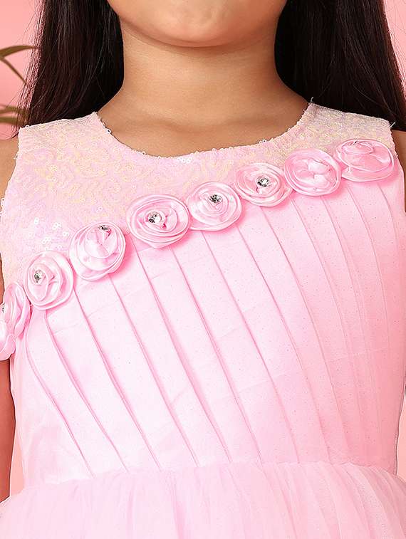 girls pink solid round neck frock - 21519772 -  Standard Image - 5