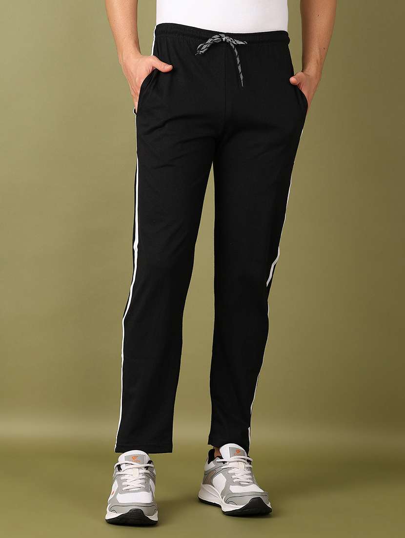 men mid rise side taped full length track pant