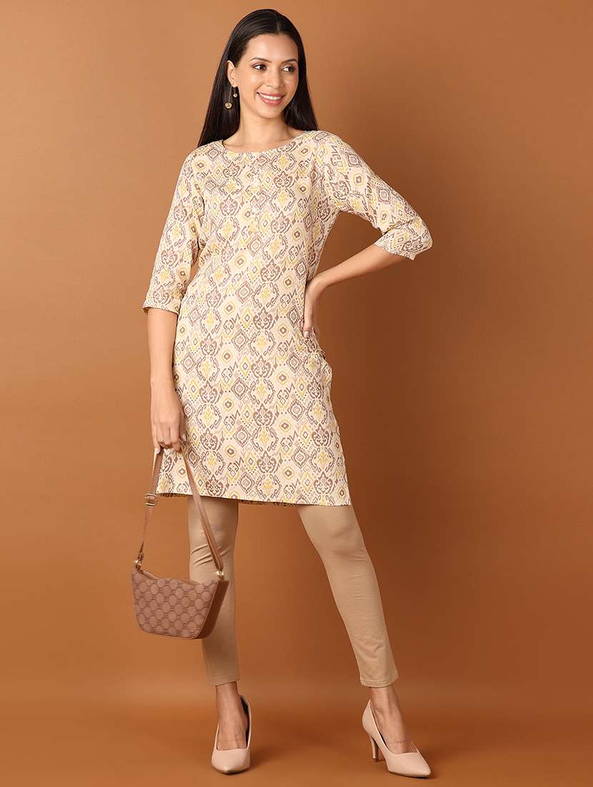 women three quarter sleeve straight kurta - 21519880 -  Standard Image - 3