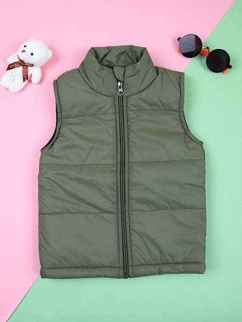 boys green solid sleeveless quilted jacket - 21519920 -  Standard Image - 0