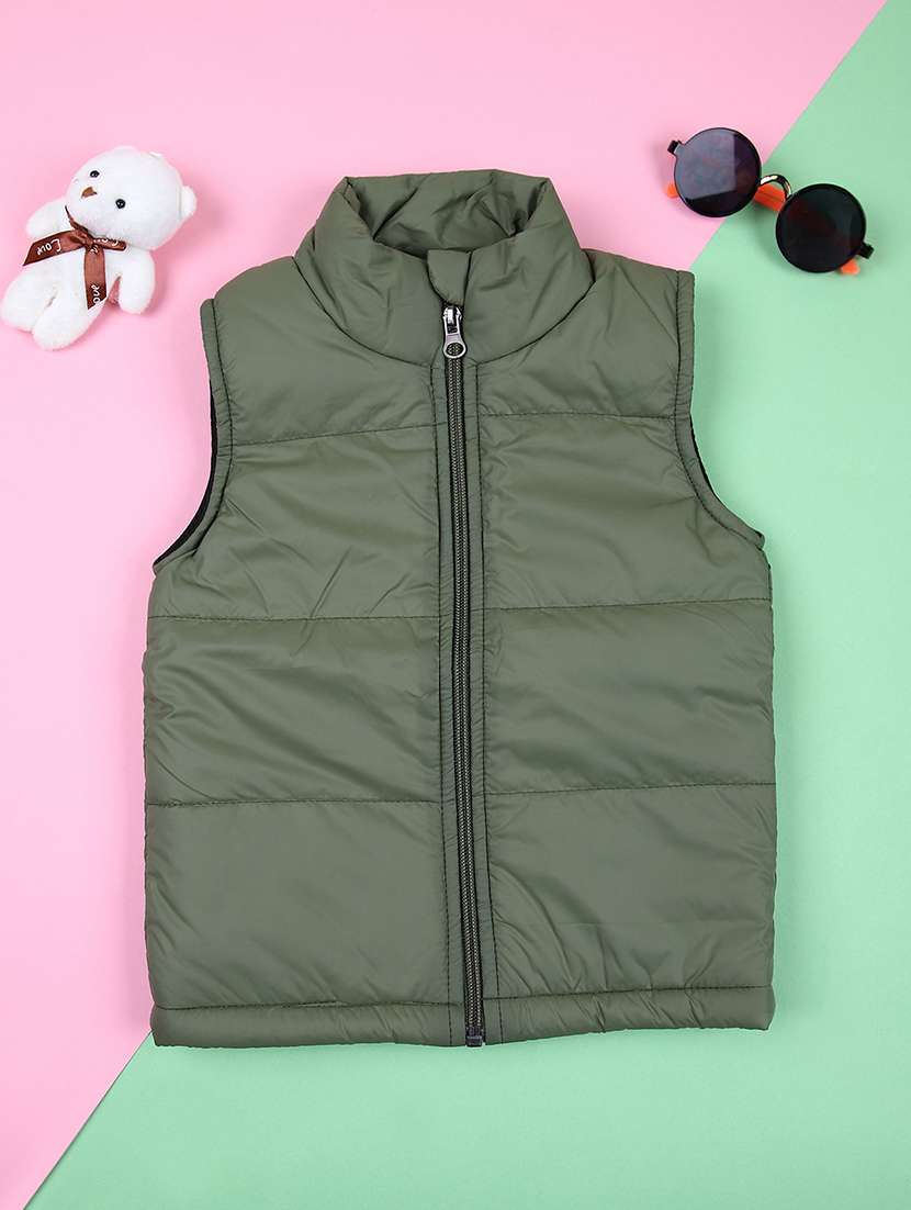 boys green solid sleeveless quilted jacket
