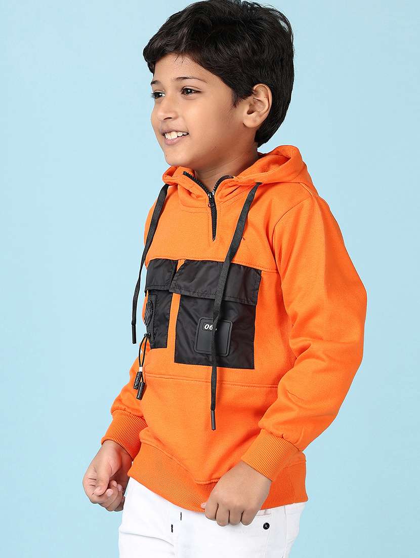 boys orange color block hooded neck sweatshirt - 21519924 -  Zoom Image - 0