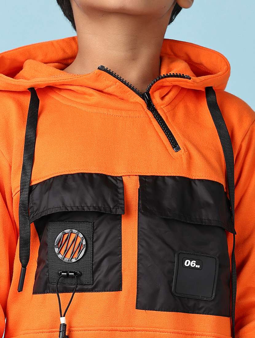 boys orange color block hooded neck sweatshirt - 21519924 -  Standard Image - 3