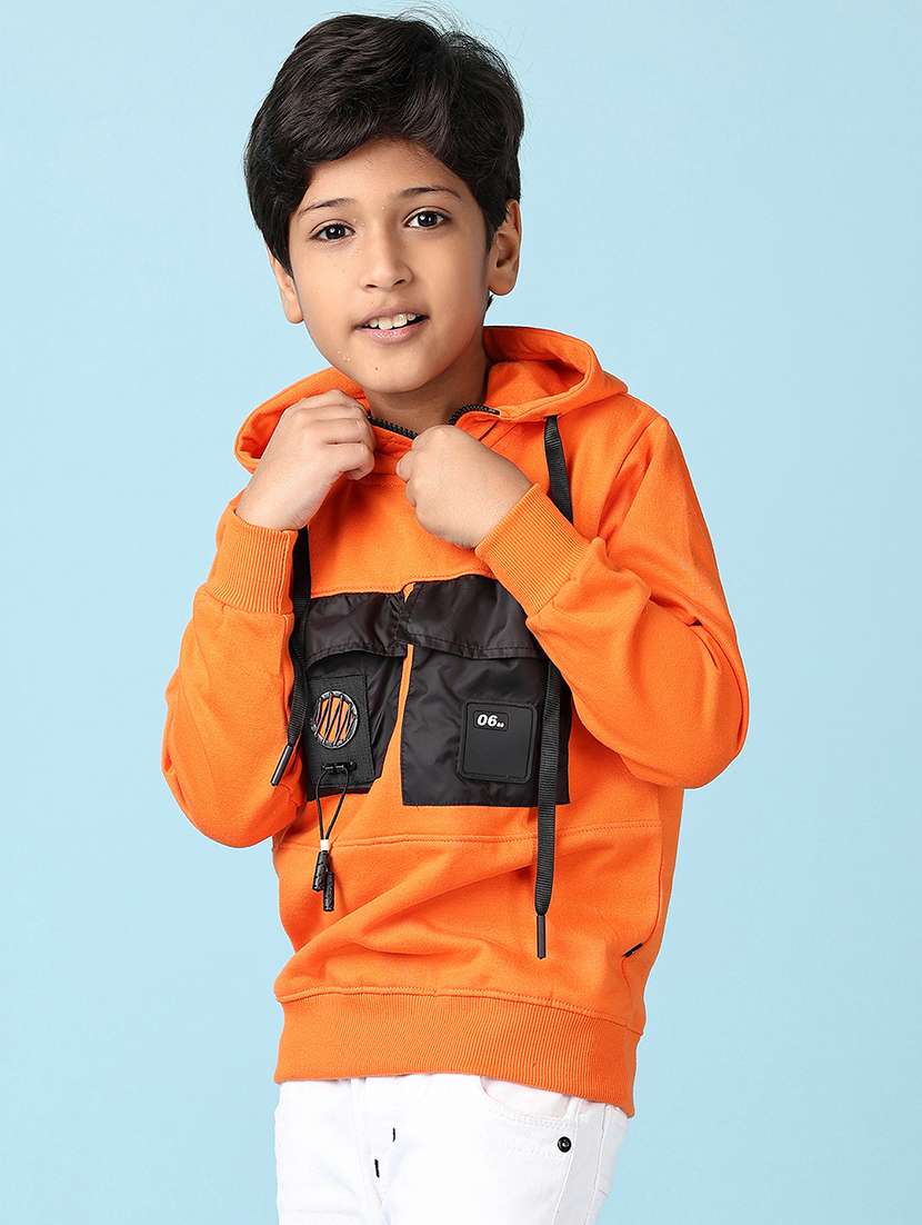 boys orange color block hooded neck sweatshirt - 21519924 -  Standard Image - 5