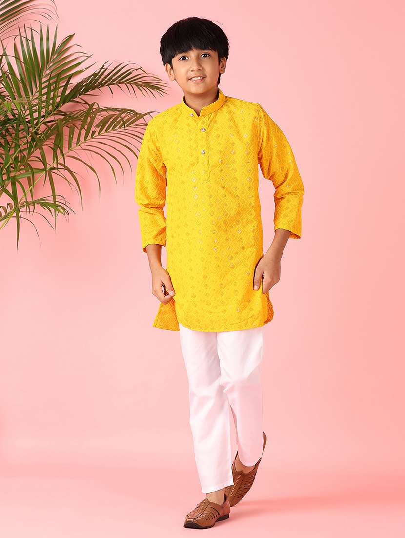 boys embroidered long sleeve kurta set