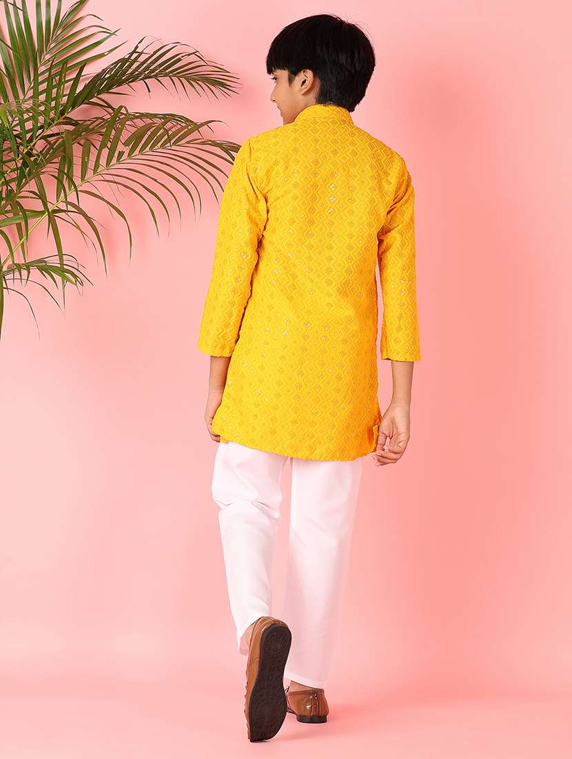 boys embroidered long sleeve kurta set - 21519953 -  Standard Image - 3