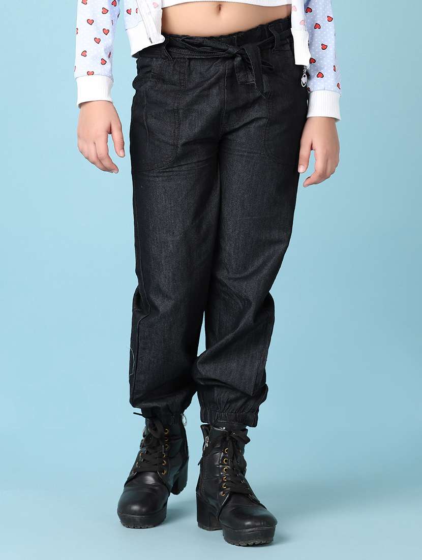 girls black solid joggers