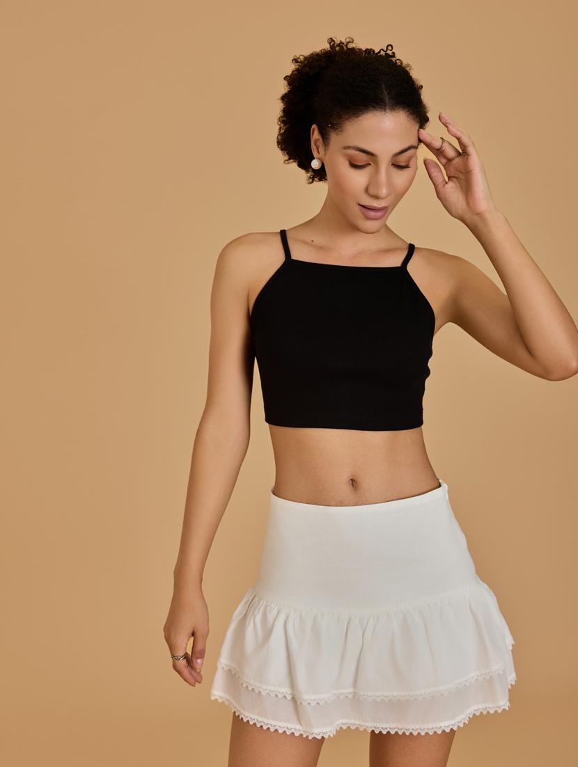 women black cotton blend crop top - 21520213 -  Zoom Image - 0