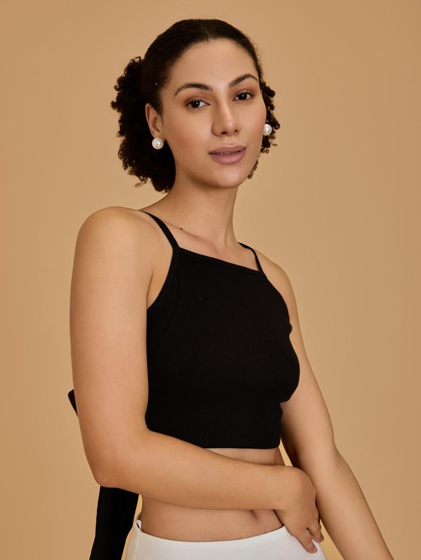 women black cotton blend crop top - 21520213 - Standard Image - 5