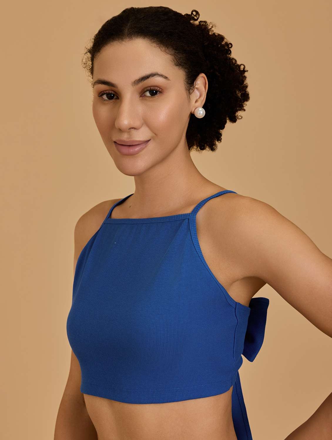 women blue cotton blend crop top - 21520214 -  Standard Image - 3