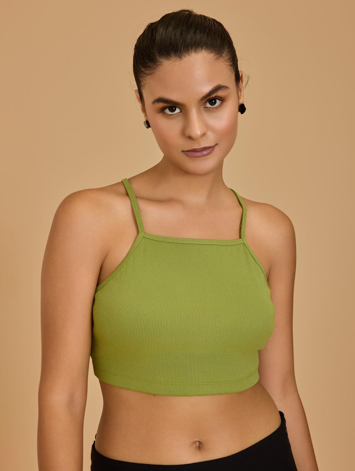 women green cotton blend crop top - 21520215 - Zoom Image - 0