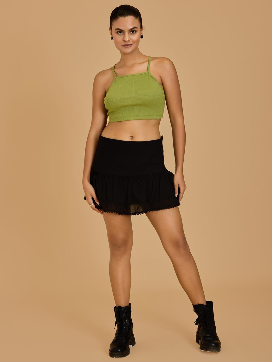 women green cotton blend crop top - 21520215 - Standard Image - 3