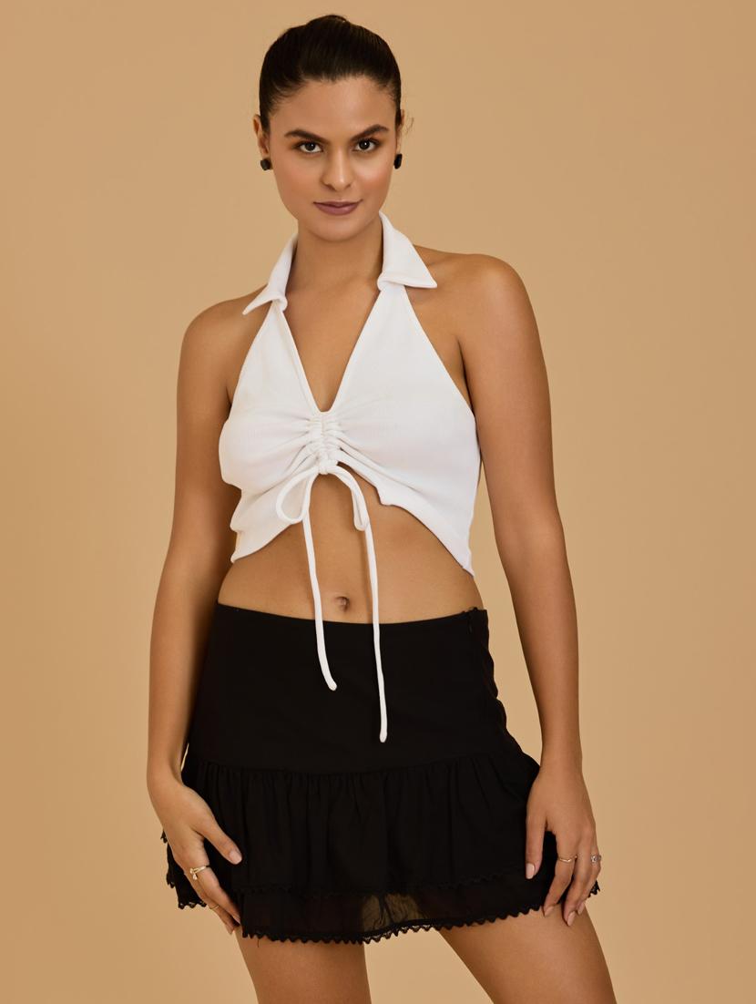 women white cotton blend crop top