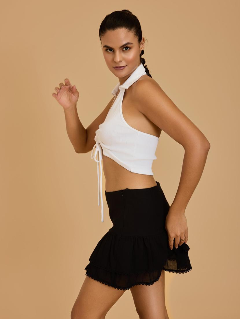 women white cotton blend crop top - 21520220 - Standard Image - 3