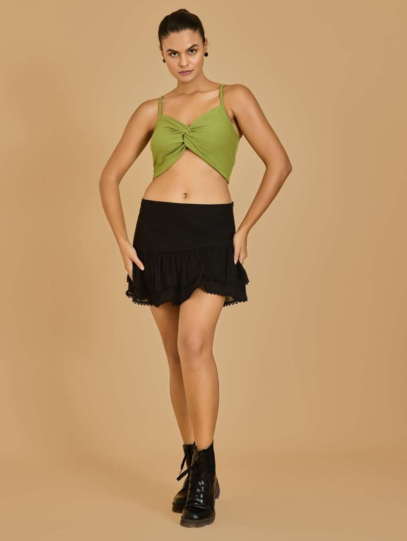 women green cotton blend crop top