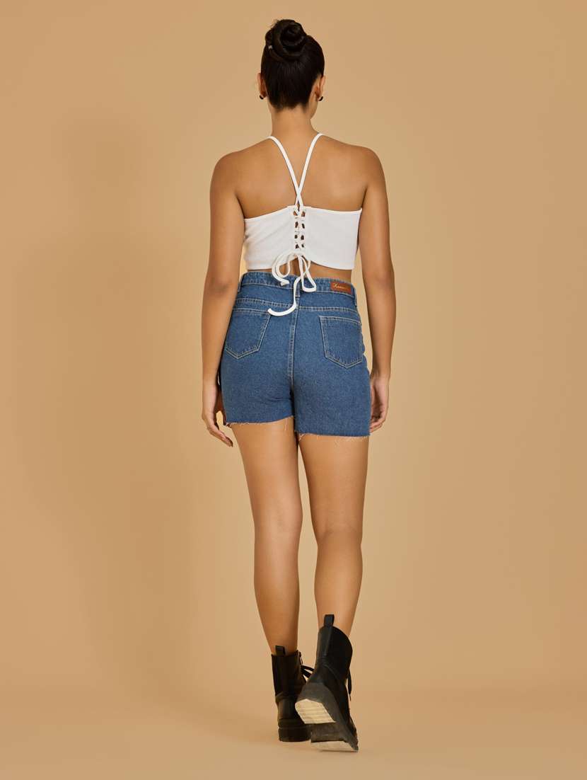 women white cotton blend crop top - 21520229 - Standard Image - 3