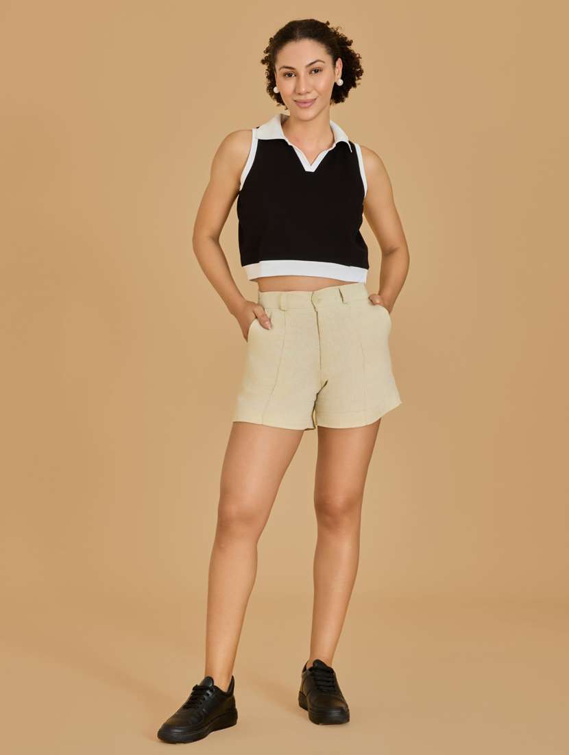 women black cotton blend crop top