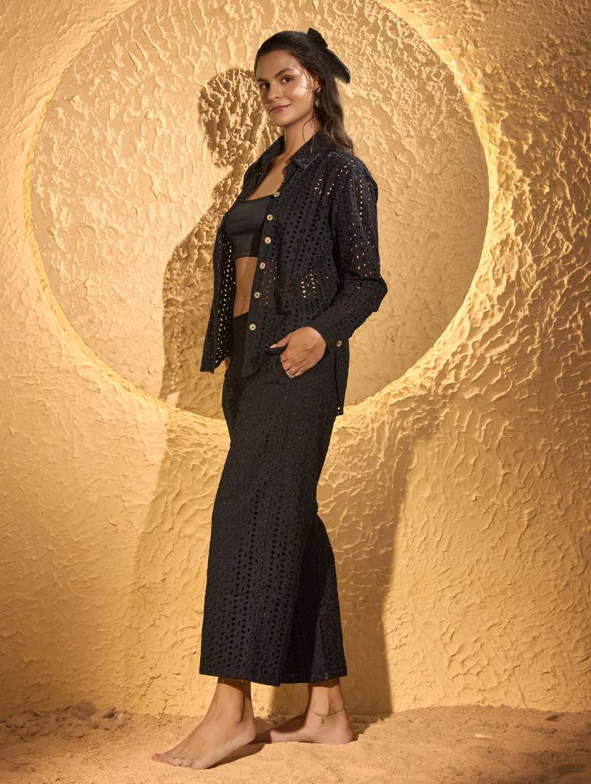 women black shirt & trouser co-ord set - 21520232 - Standard Image - 3