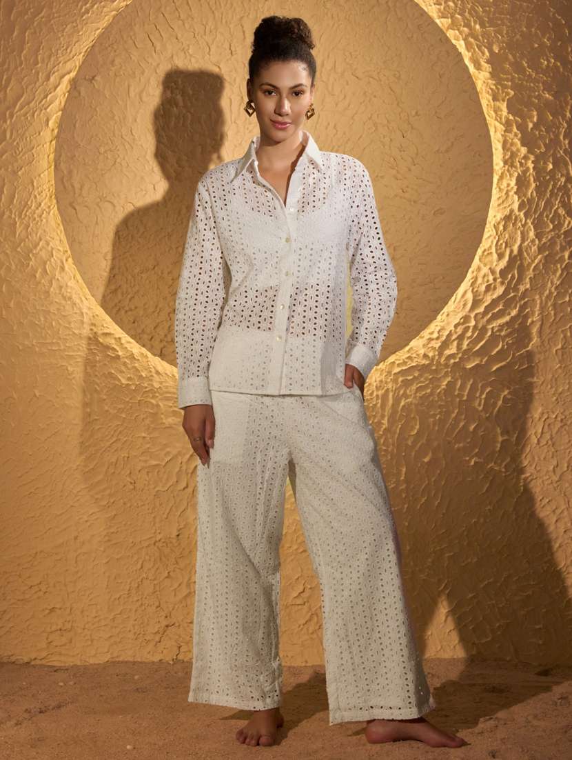 women white shirt & trouser co-ord set - 21520233 -  Zoom Image - 0