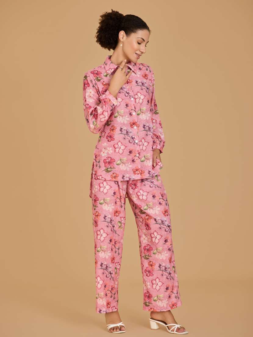 women pink shirt & trouser co-ord set - 21520241 -  Standard Image - 3