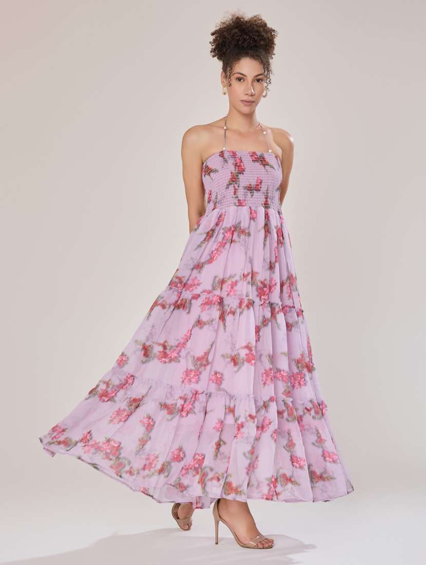 women lavender georgette fit & flare dress